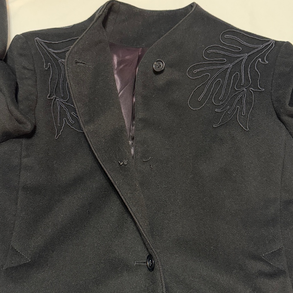 Saks Fifth Avenue Black Midi Flare Wool Coat with Embroidery size 8 - Picture 11 of 15
